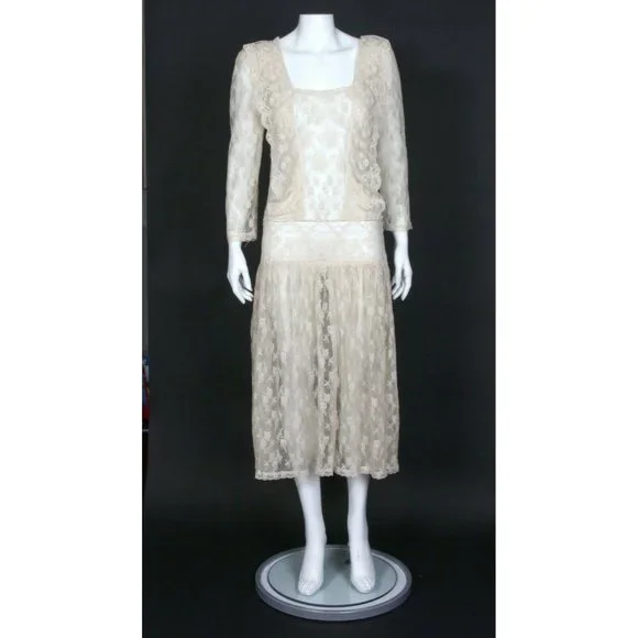 Lord & Taylor | Dresses | Vtg Lord Taylor Ivory Sheer Lace 8s Does 20s Drop  Waist Gatsby Dress Sz S 452 | Poshmark